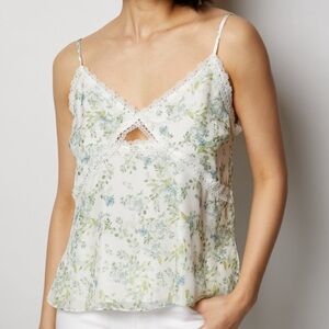 CAMI NYC Rochella Eucalyptus Silk Cami Floral Print Babydoll Top Lace Trim Sz XS